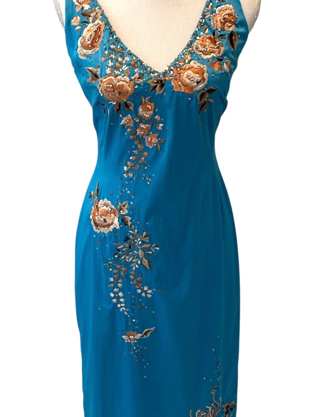 Vintage Mandalay Beaded Sequin Blue Dress 10 Y2K Cocktail Formal Gown